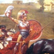 Achilles with a shield and helmet
